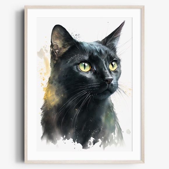 Other - Black Cat Watercolor Wall Art Illustration Print Poster Card Unframed